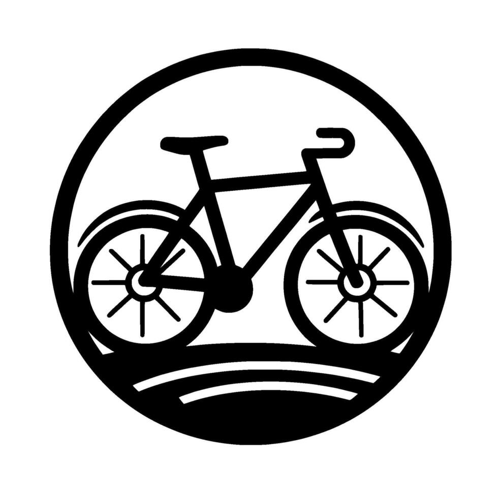 Black and White Illustration of a Bicycle Inside a Circle, Symbolic of Cycling and Transportation. vector