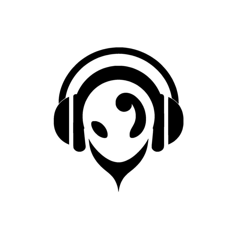 Black and white minimalist of a smiling face wearing headphones, evoking a feeling of music and digital audio. vector