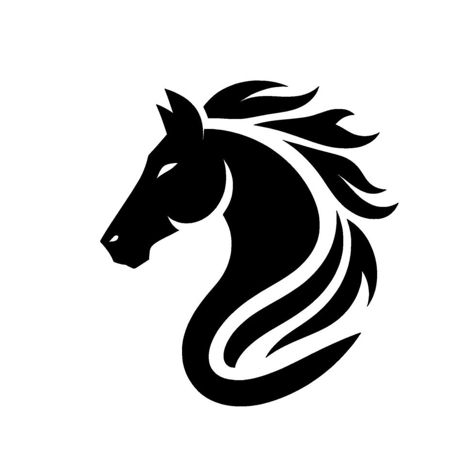 Silhouetted Portrait Elegant Black Horse Head with Flowing Mane, Isolated on White, Aesthetic vector