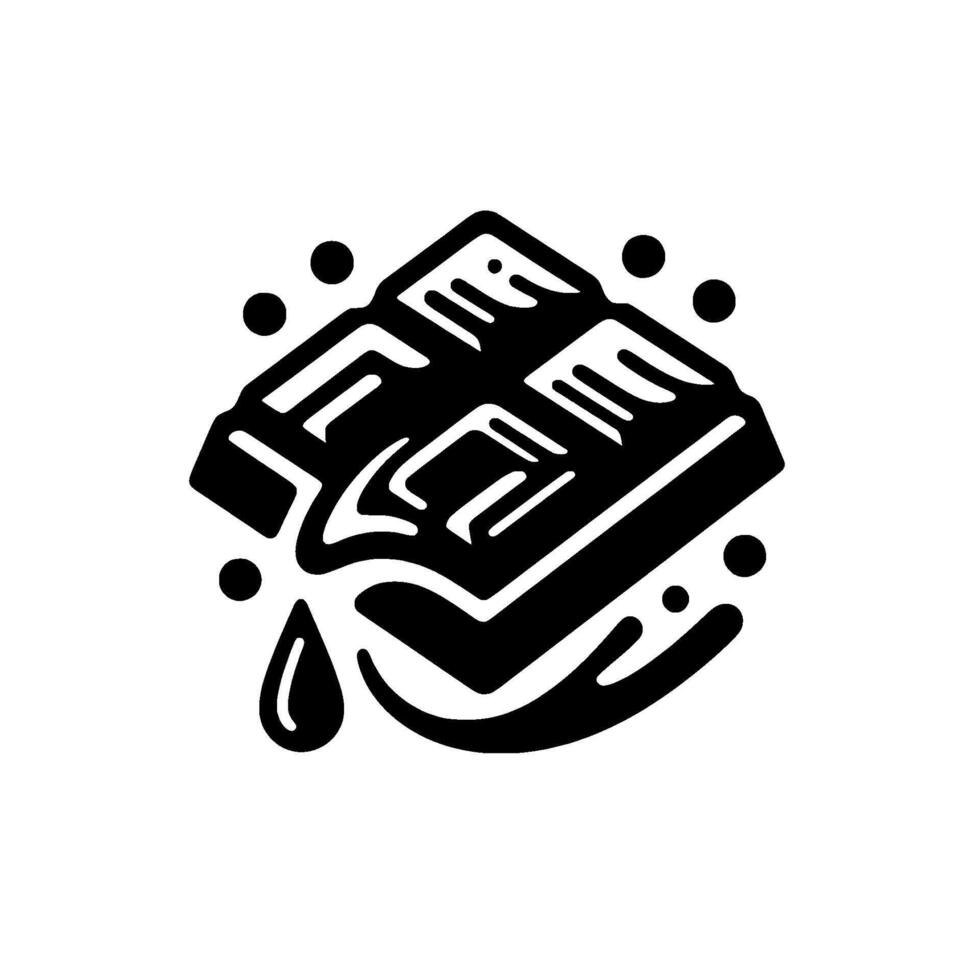 Stylized Black White Chocolate Bar with Melting Drip Scattered Dots, Representing Sweet Indulgence and Decadence. vector