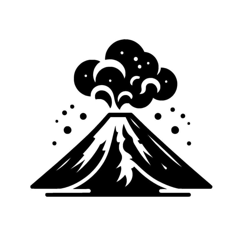 Bold Black and White Volcano Erupting with Smoke, Simplified , Minimalist Style, Geometric Composition. vector