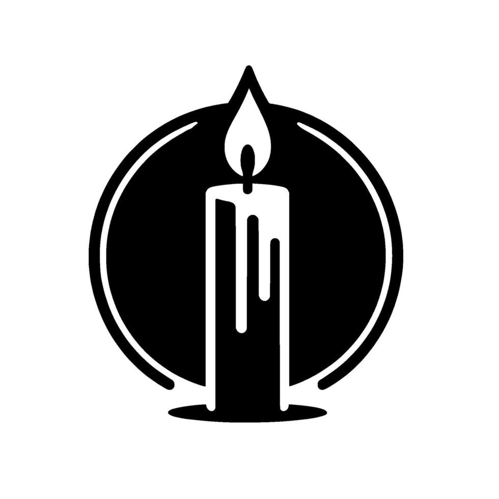 Minimalist Black and White of a Lit Candle within a Circle, Symbolic of Light and Warmth. vector