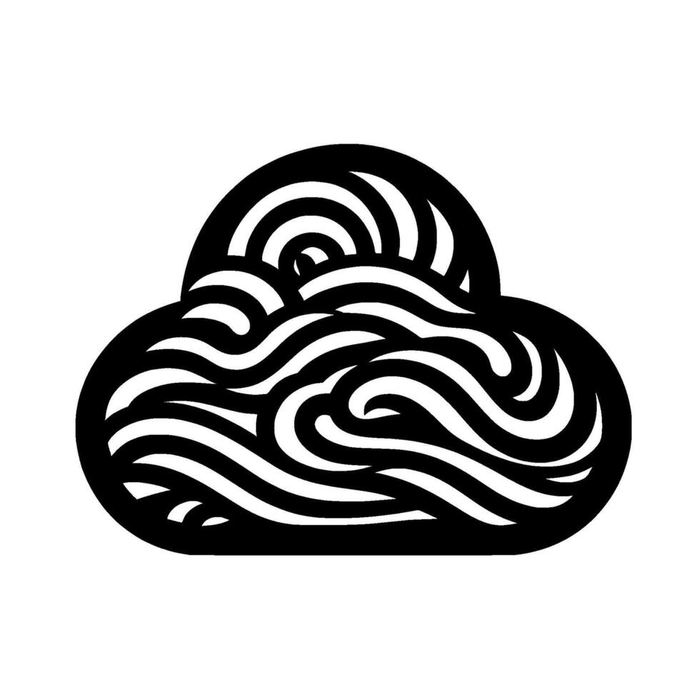 Abstract Monochrome Cloud Stylized Black Silhouette Featuring Wavy, Concentric Line Pattern against White Background. vector