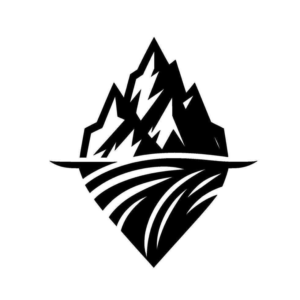 Bold Black and White Mountain and Field , Geometric Landscape with Sharp Peaks, Isolated . vector