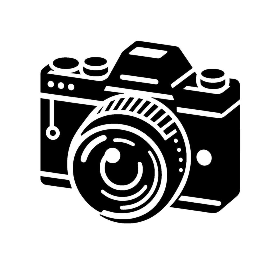 Minimalist Black and White Digital SLR Camera with Detailed Lens and Isolated Shadow, Perfect for Photography . vector