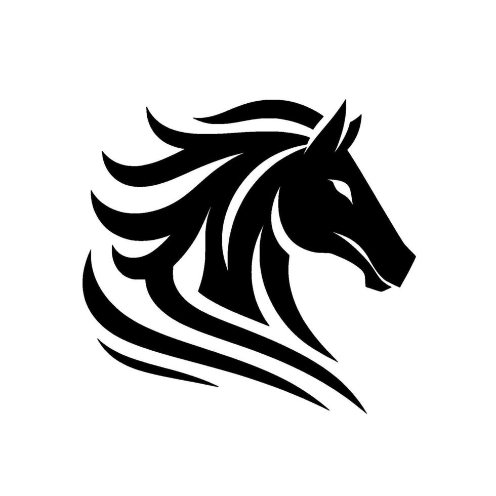 Minimalist Black Horse Head Silhouette with Flowing Mane, on a White Background. vector