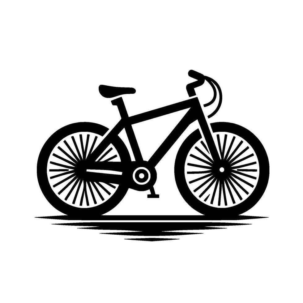 A minimalist black bicycle silhouette against a stark white background, featuring detailed spokes, a wavy ground line, and a clean, modern aesthetic. vector