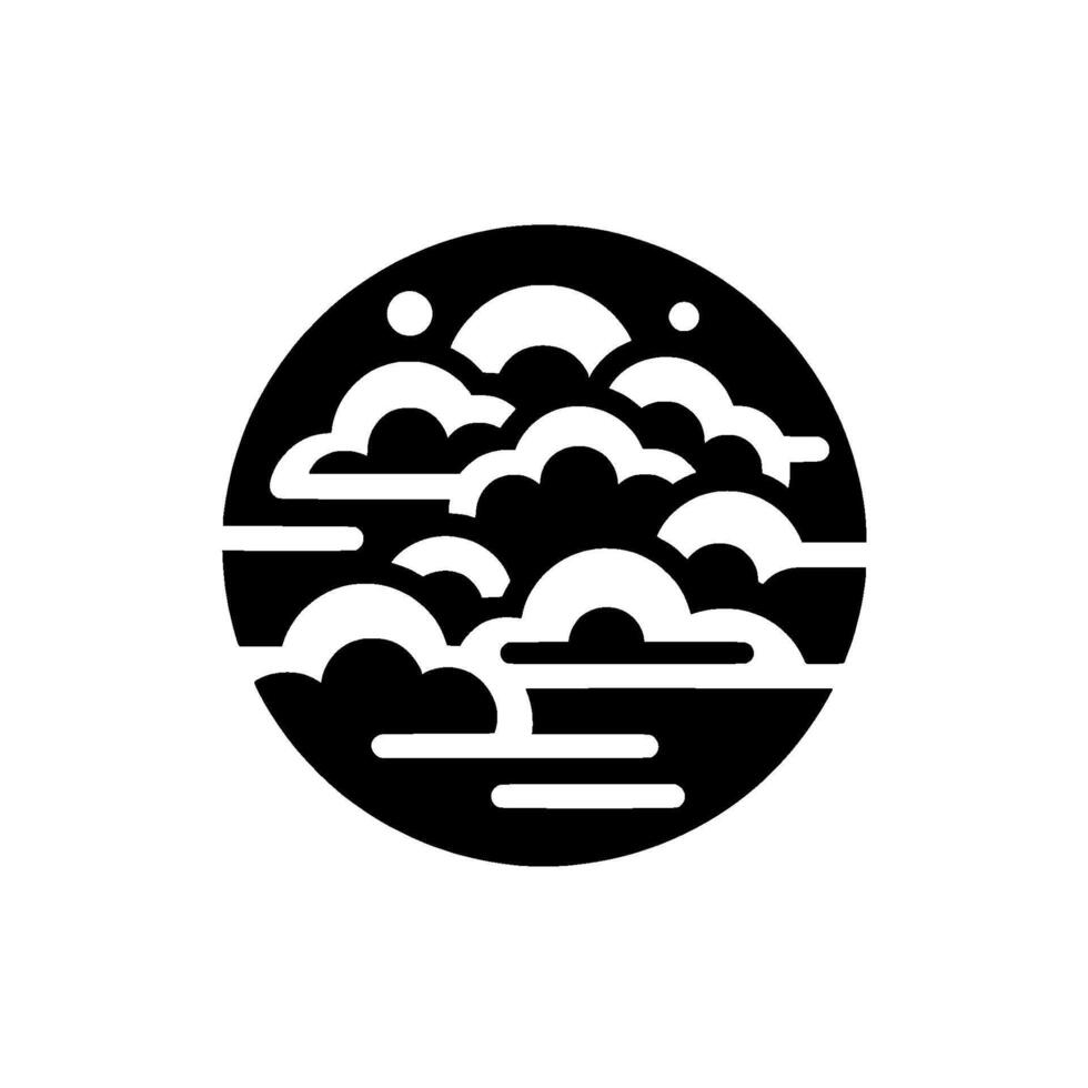 Abstract Black White Circular Illustration Stylized Clouds Celestial Dots Create a Minimalist, Symbolic Composition, Evoking Calm and Serenity. vector