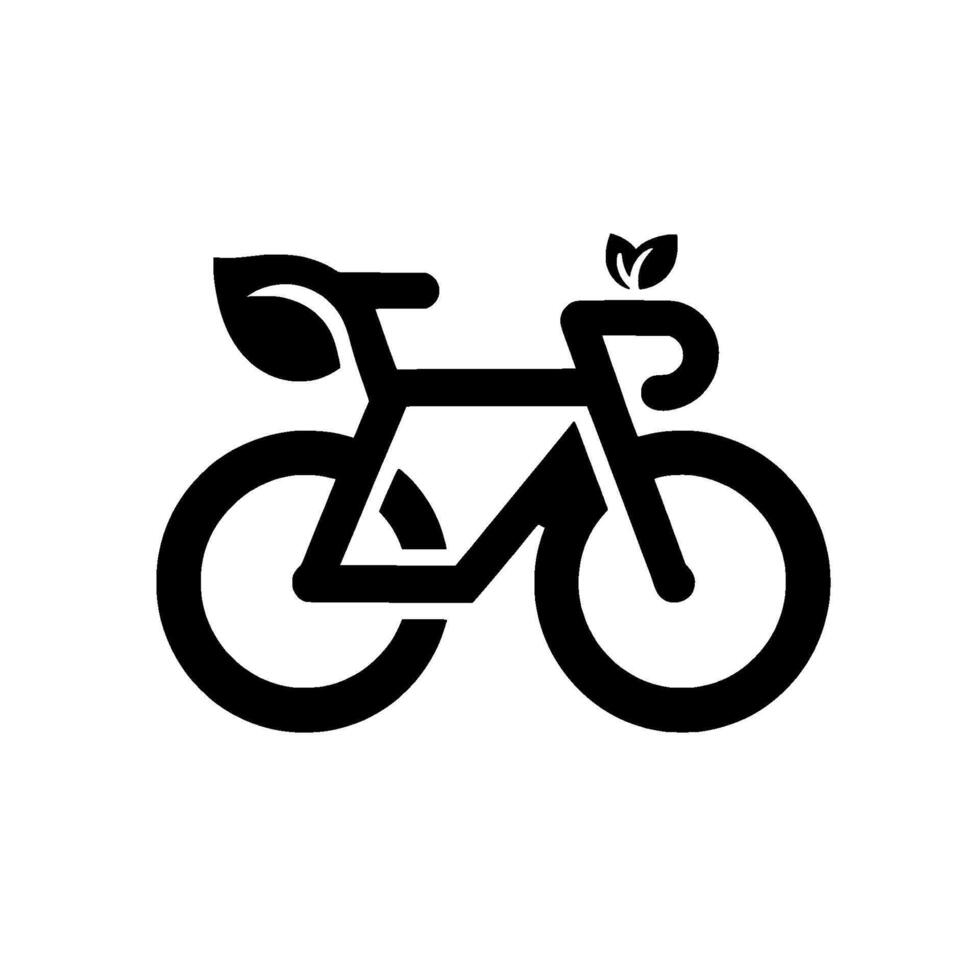 Black and white minimalist bicycle with leaf accents, promoting ecofriendly transport and sustainability. vector