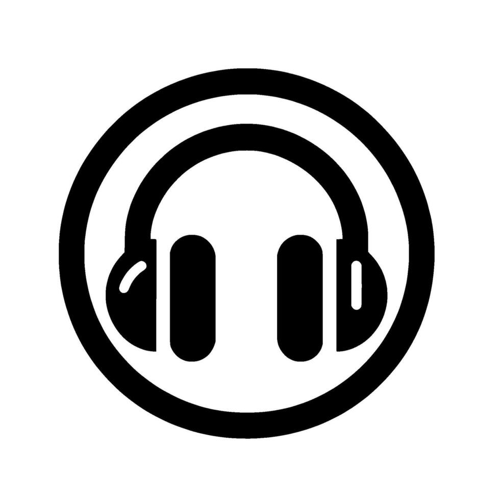 Stylized Black and White Headphone , a Simple Geometric Within a Circle, For Music, Audio, Listening, and Sound. vector