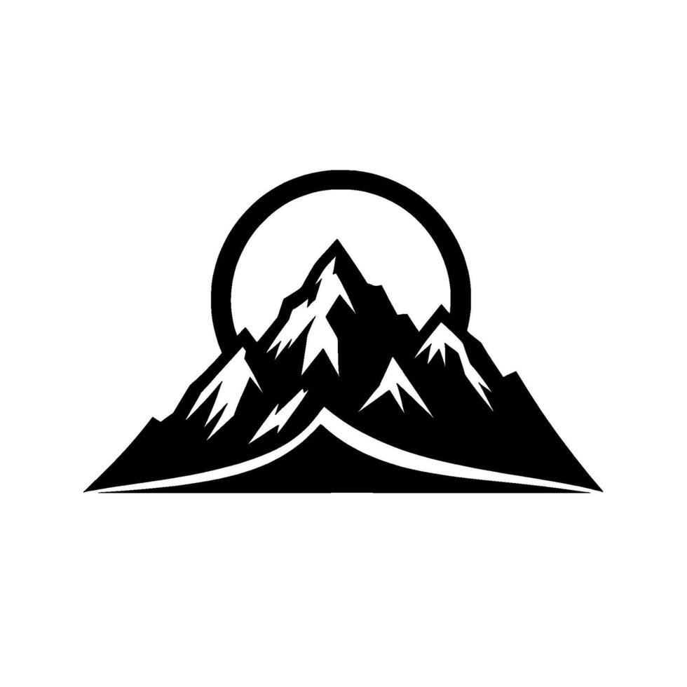 Bold Black and White Mountain Range with a Sunlike Circular Element vector