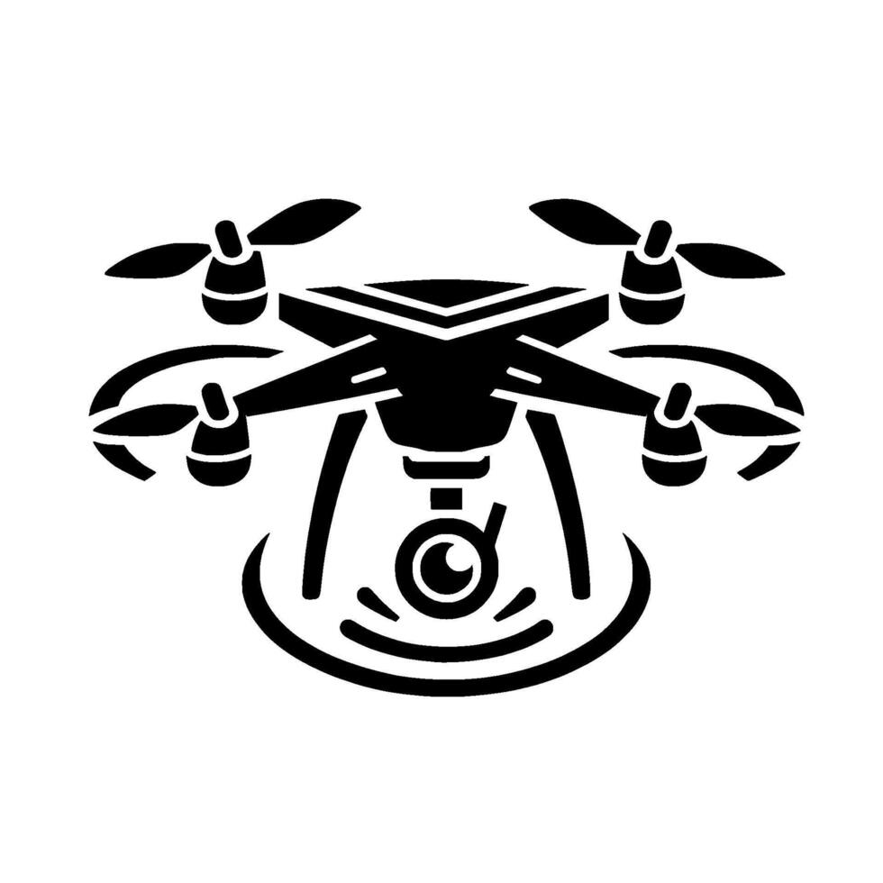 Modern drone illustration, simplified , hovering above abstract signals, camera visible, black and white aesthetic. vector