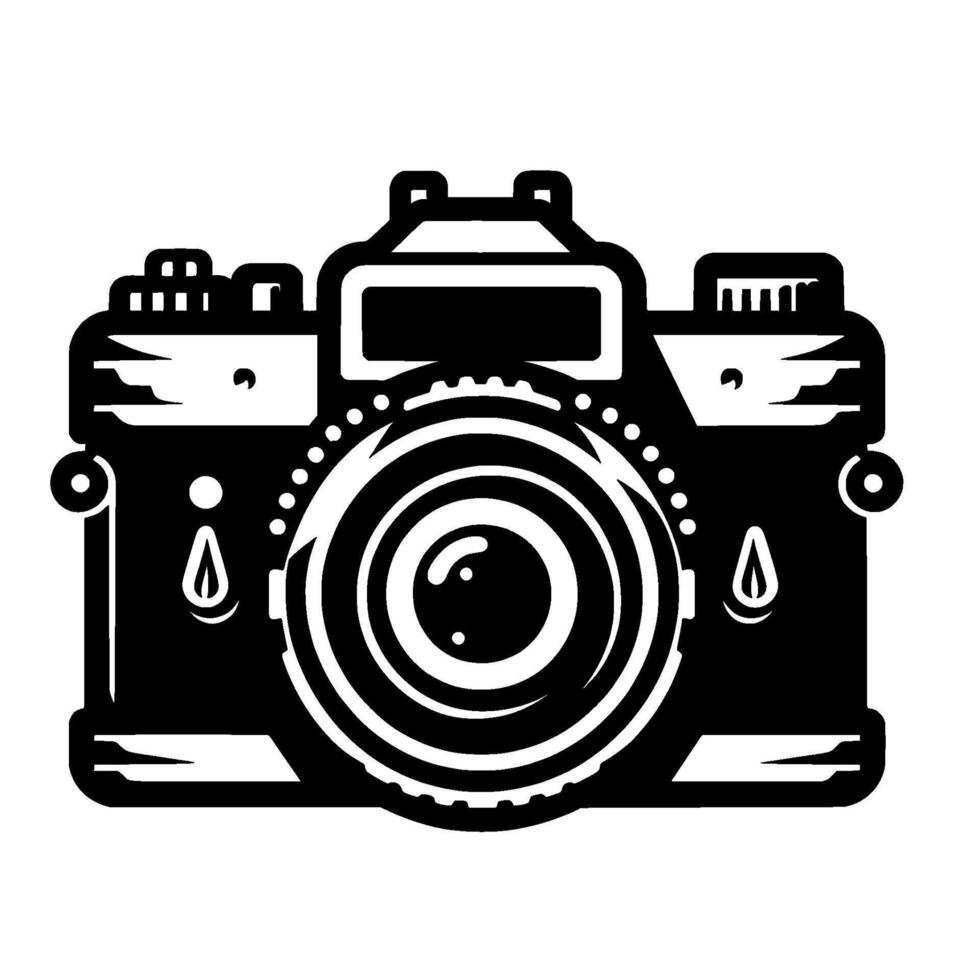 Stylized Black and White Digital Illustration of a Classic Vintage Camera, , Flat Art. vector