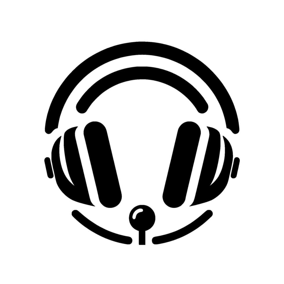Minimalist black headphones on white background with a soundwavelike structure and playful face . vector