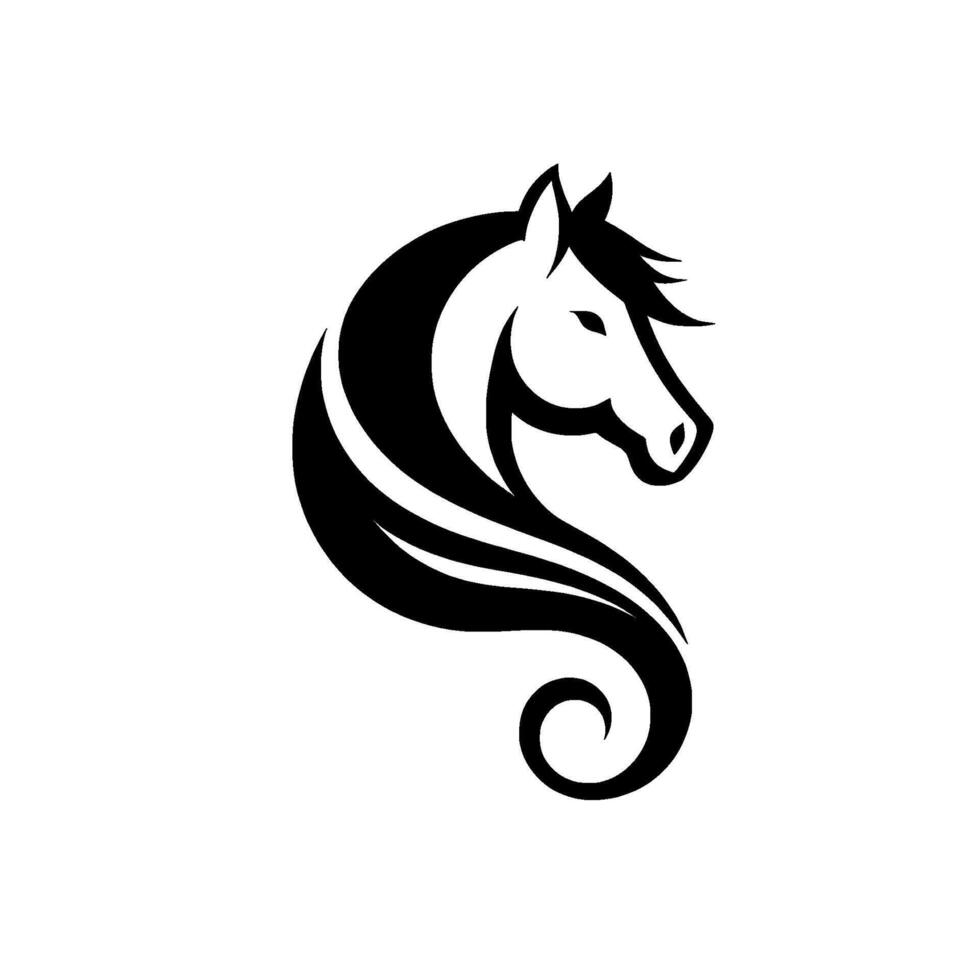 Minimalist Silhouette of a Majestic Horses Head, Flowing Mane Forming an Elegant Swirl Against a Clean White Background. vector
