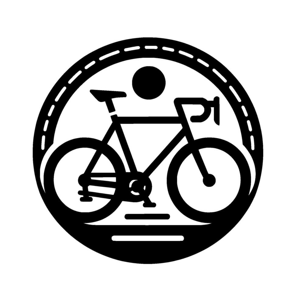 Black and White Illustration of a Road Bike Inside a Circular Road Symbol, Minimalist . vector