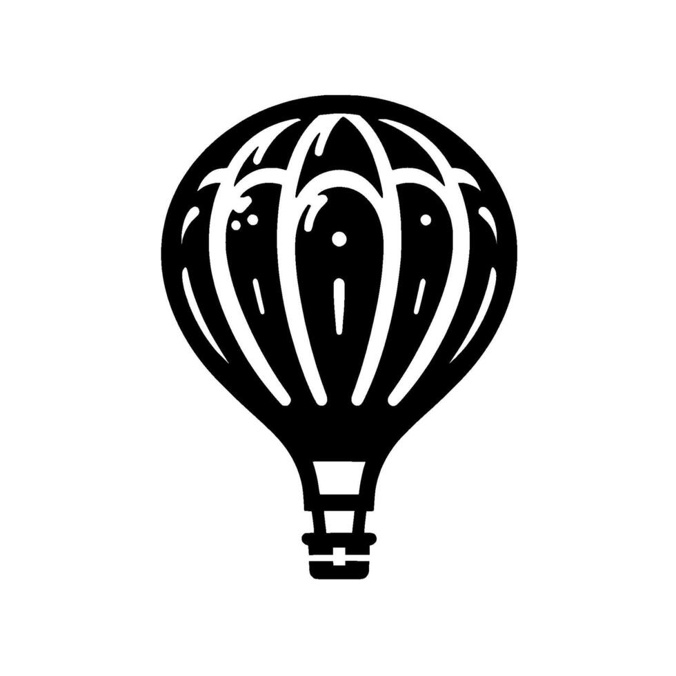 A black and white stylized illustration of a hot air balloon, featuring a complex silhouette against a plain white background. vector
