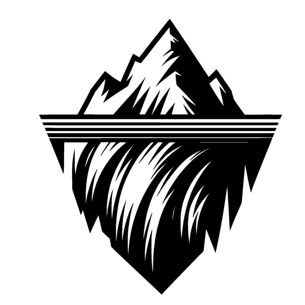 Bold Black White Illustration of a Mountain and its Reflection on water, Geometric and Minimalist vector