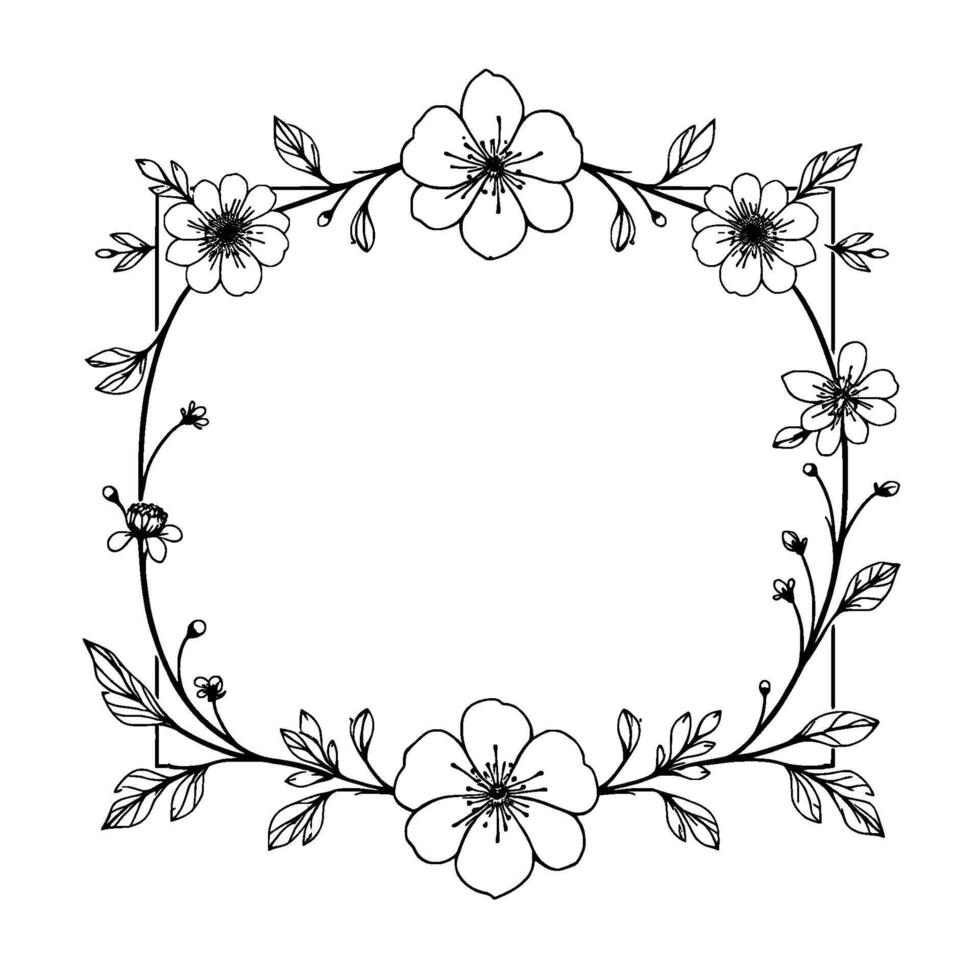 elegant floral frame illustration, featuring delicate cherry blossoms and leaves, creating a symmetrical and artistic element. vector