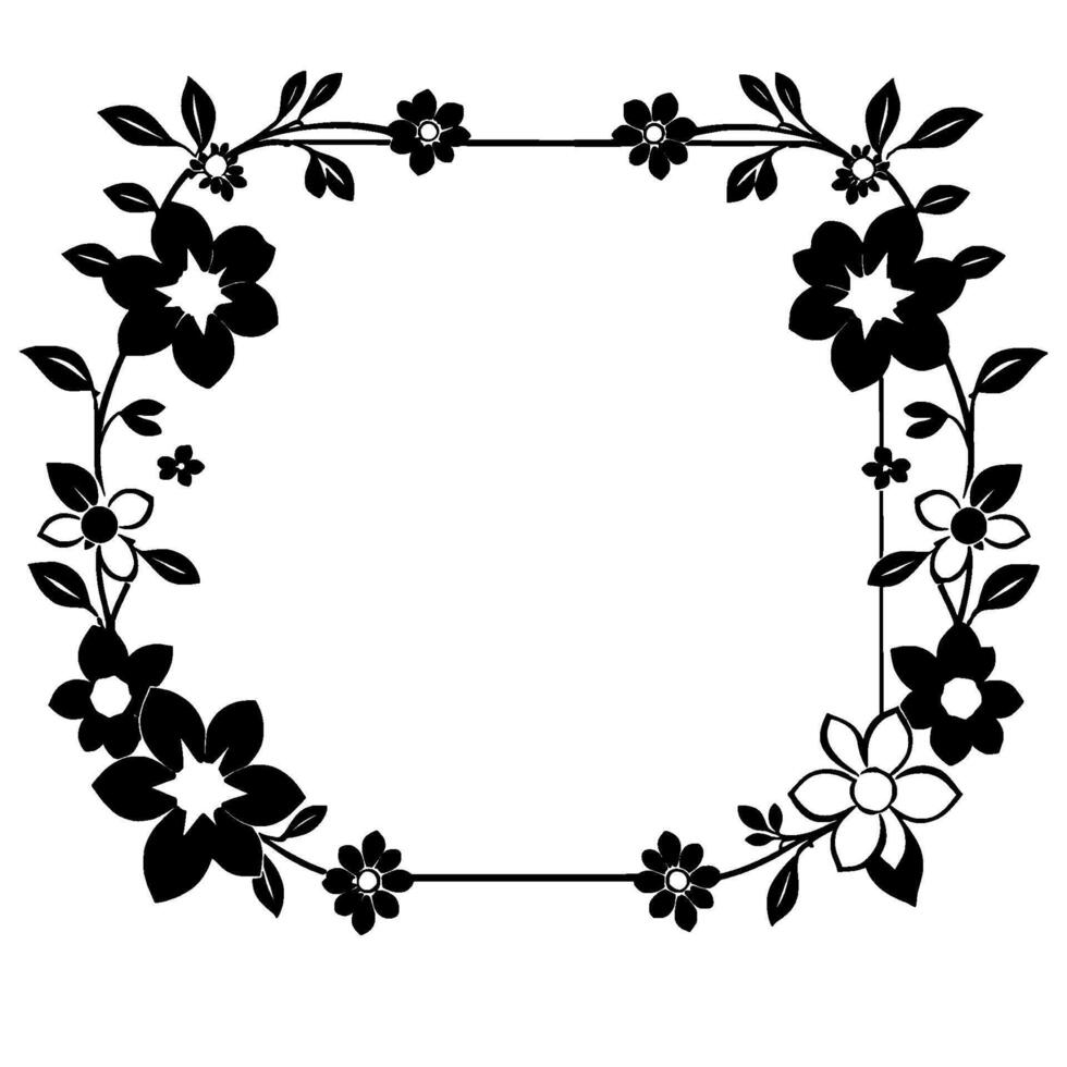 elegant black and white floral frame a minimalist square border of blooming vines and blossoms vector