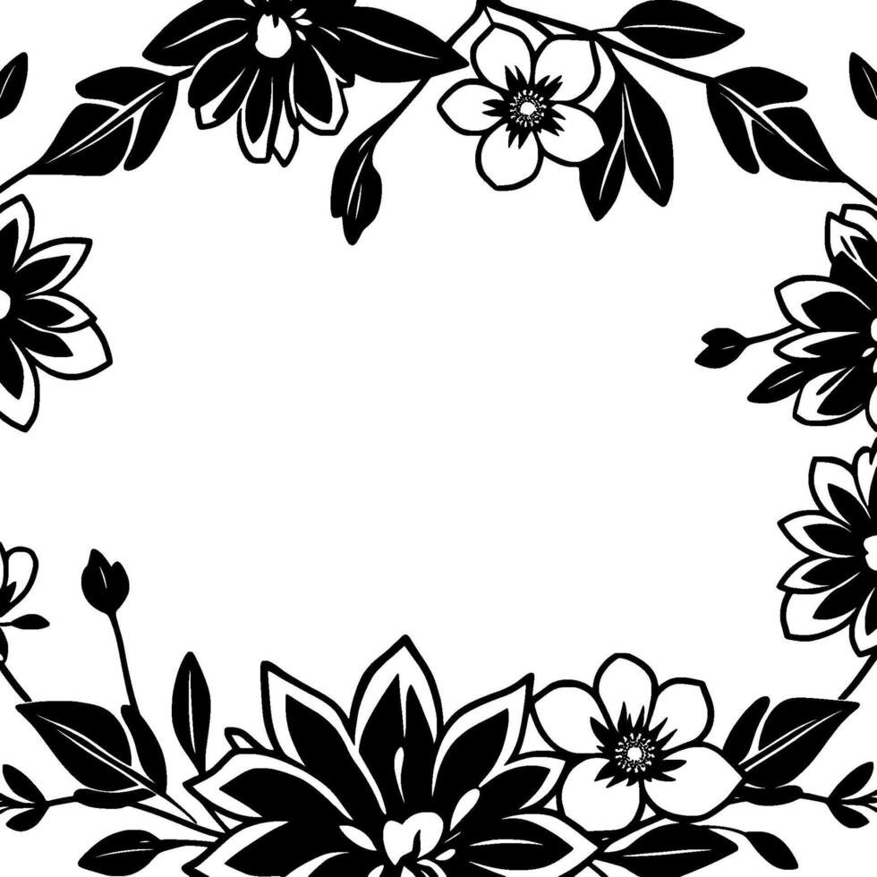 elegant floral frame a symmetrical, black and white botanical border , perfect for invitations or decorative purposes, evokes simplicity. vector
