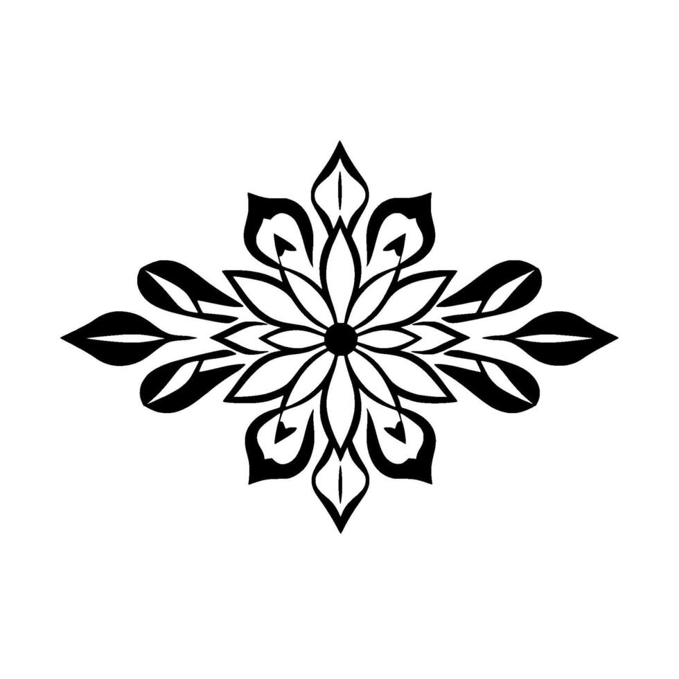 symmetrical black and white floral geometric, ornamental, and artistic pattern on a plain white background. vector