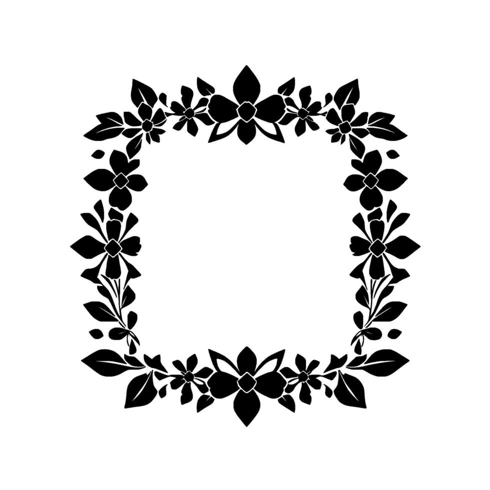 geometric floral square frame in black silhouette, minimalist for invitations decorations. vector