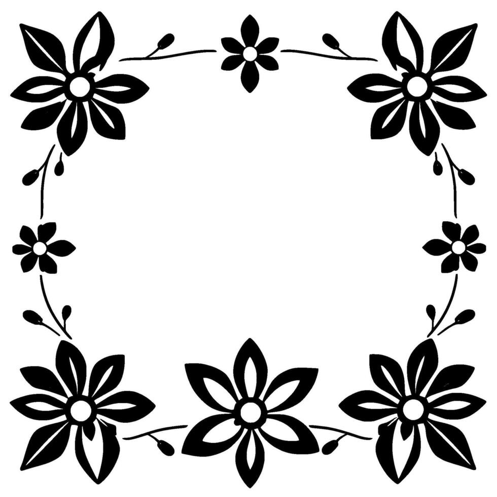 black and white floral frame border an elegant decorative with flowers and vines on a white background. vector