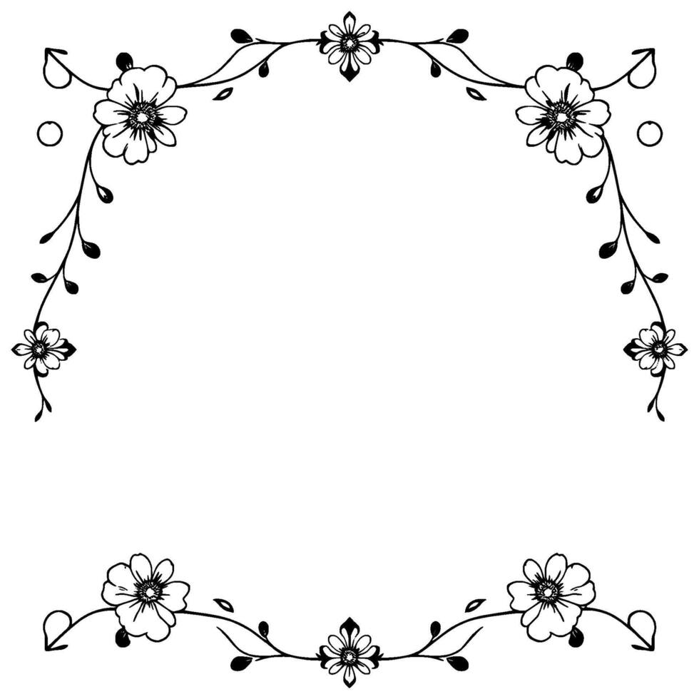 elegant floral frame intricate black and white with delicate flowers and vine elements, creating a decorative border. vector