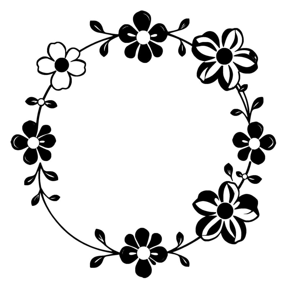 elegant monochrome floral wreath a delicate circular arrangement of stylized black and white flowers, branches, and leaves. vector