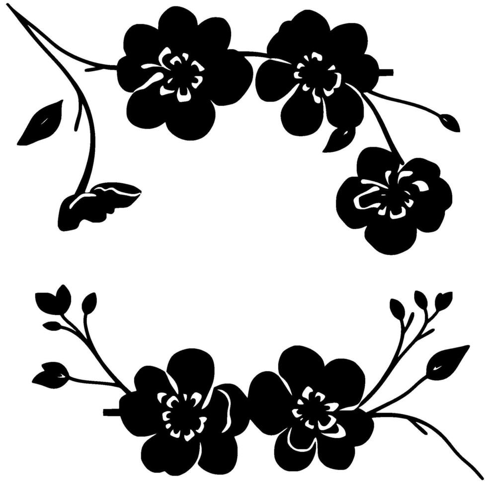 elegant black floral silhouette border with detailed petals and leaves on a white background vector