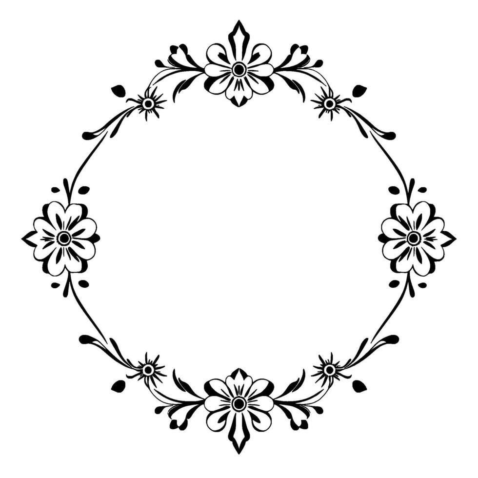 elegant floral oval frame border in black and white, ornamental , decorative element. vector