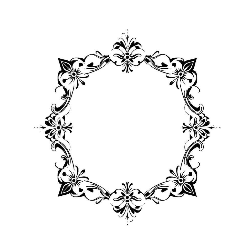 ornate circular floral frame in dark gray on white background, decorative border for invitations, cards, and elements. vector