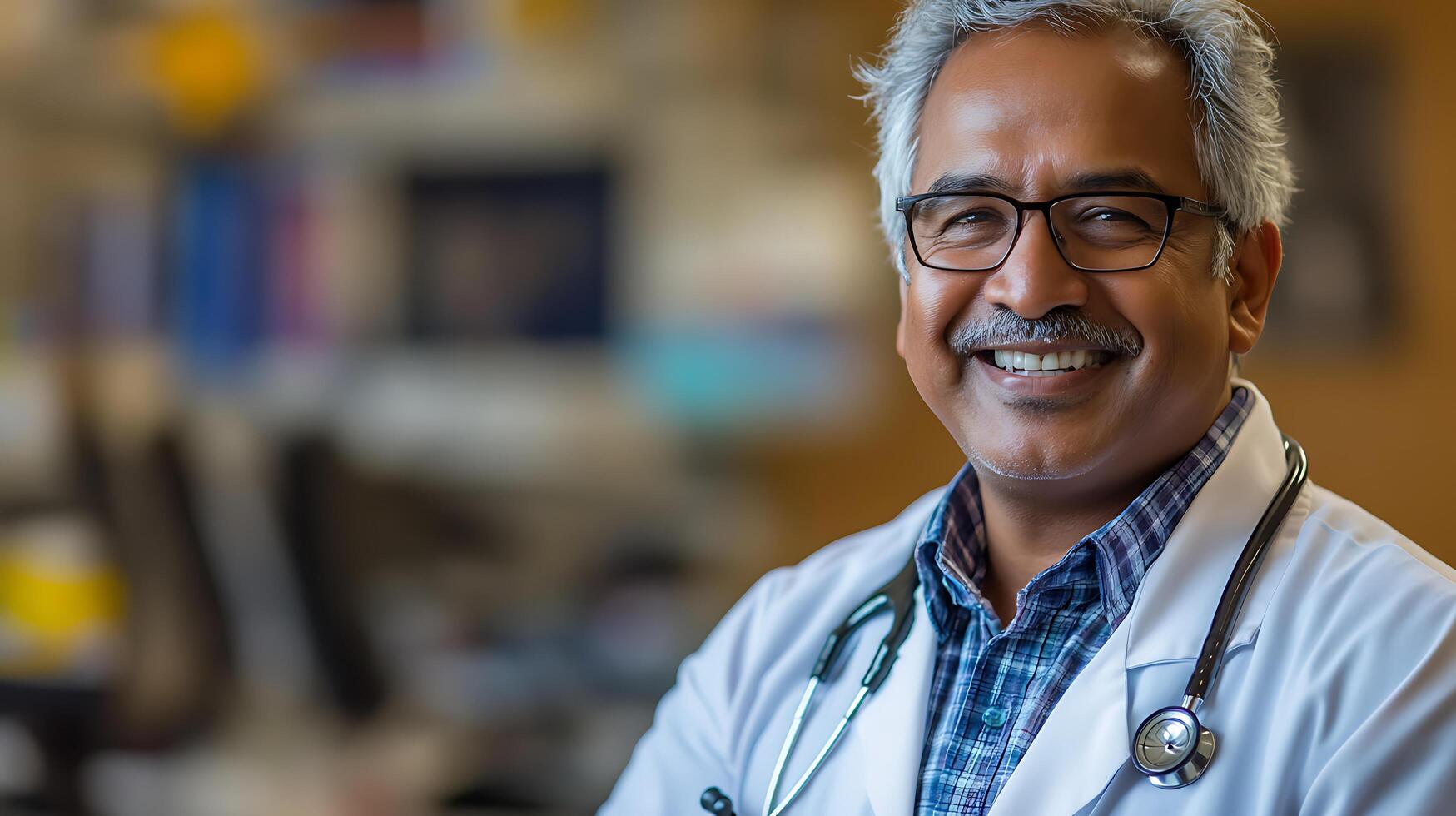 Friendly doctor with stethoscope smiling Healthcare professional with a kind expression Positive and approachable medical practitioner photo