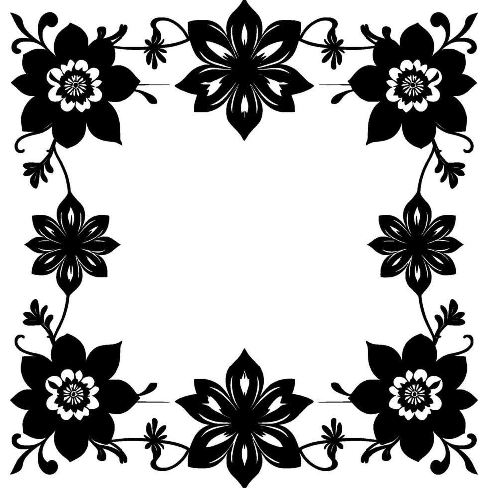 intricate black floral border with detailed symmetry and white space, creating an elegant decorative frame. vector
