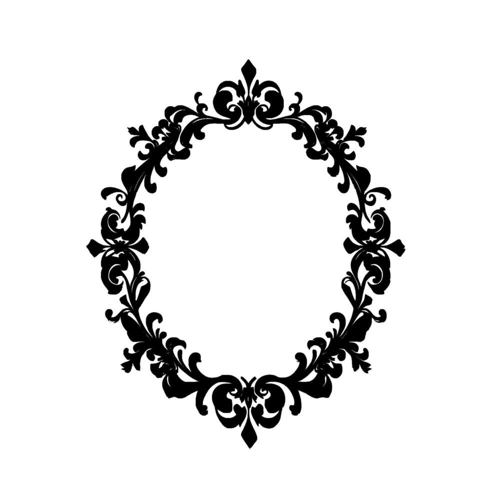 elegant black floral oval frame against white background with ornate flourishes, perfect for elements. vector