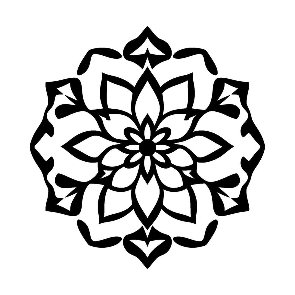 elegant, symmetrical black and white mandala featuring intricate floral patterns on a clean white background. vector