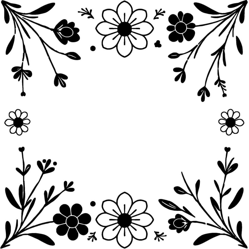 elegant black and white floral frame with botanical and delicate petals. vector