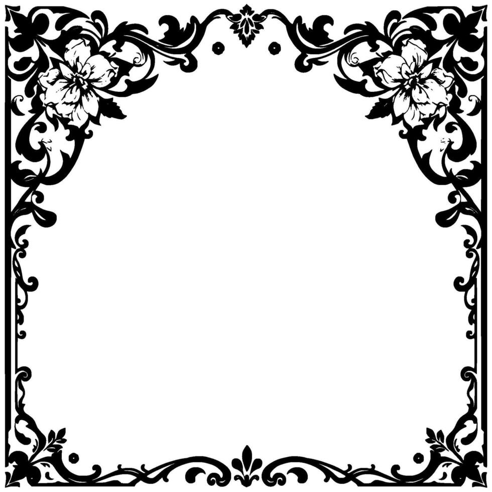 ornate black and white floral frame with detailed and empty center for text or imagery vector