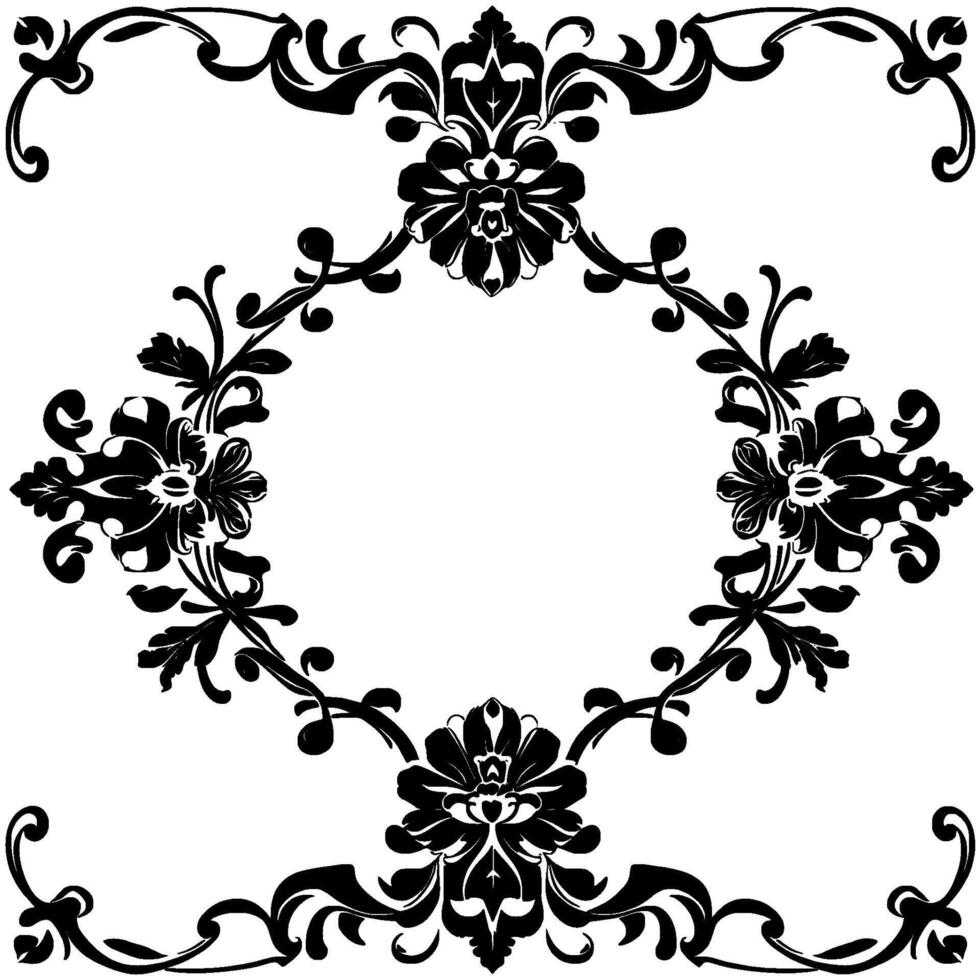 intricate black and white ornamental floral pattern with symmetrical and a central oval motif on white background. vector