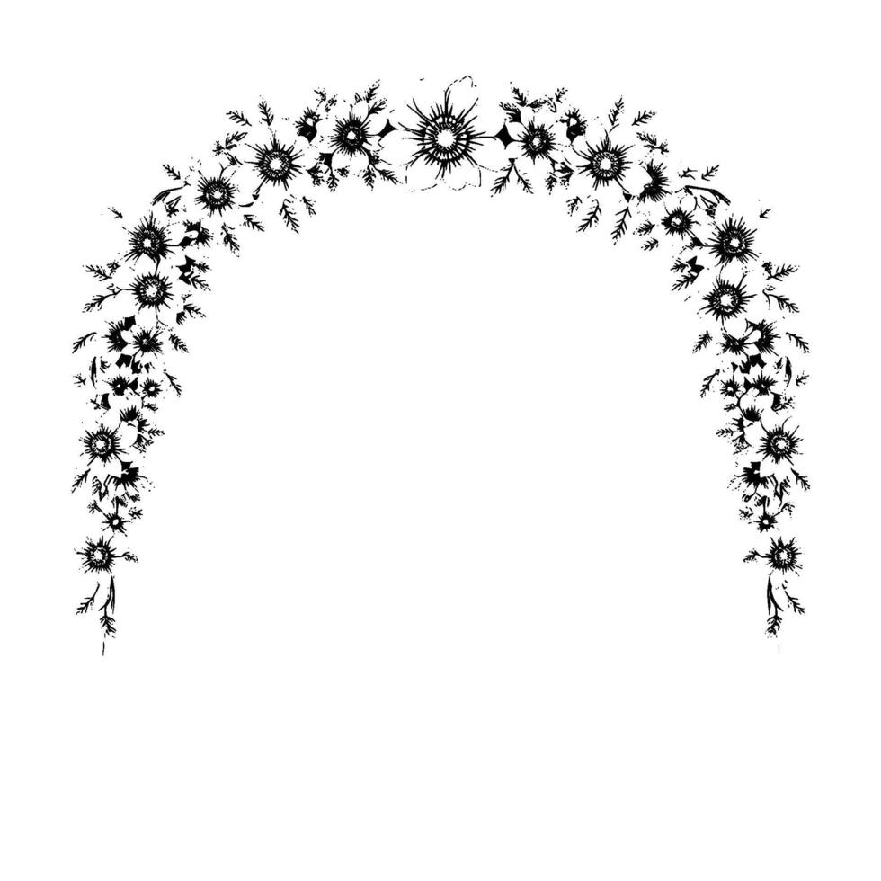 elegant floral archway illustration, detailed black and white line art for weddings, ceremonies, invitations, and decorative purposes. vector