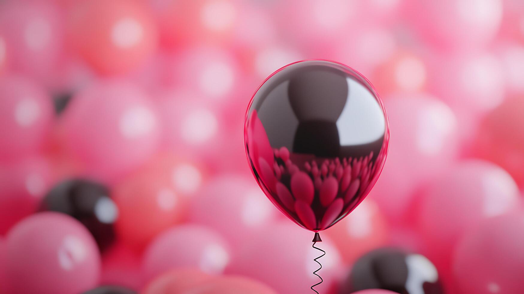 A single red balloon stands out amongst a sea of pink balloons creating a striking and festive visual display perfect for celebrations photo