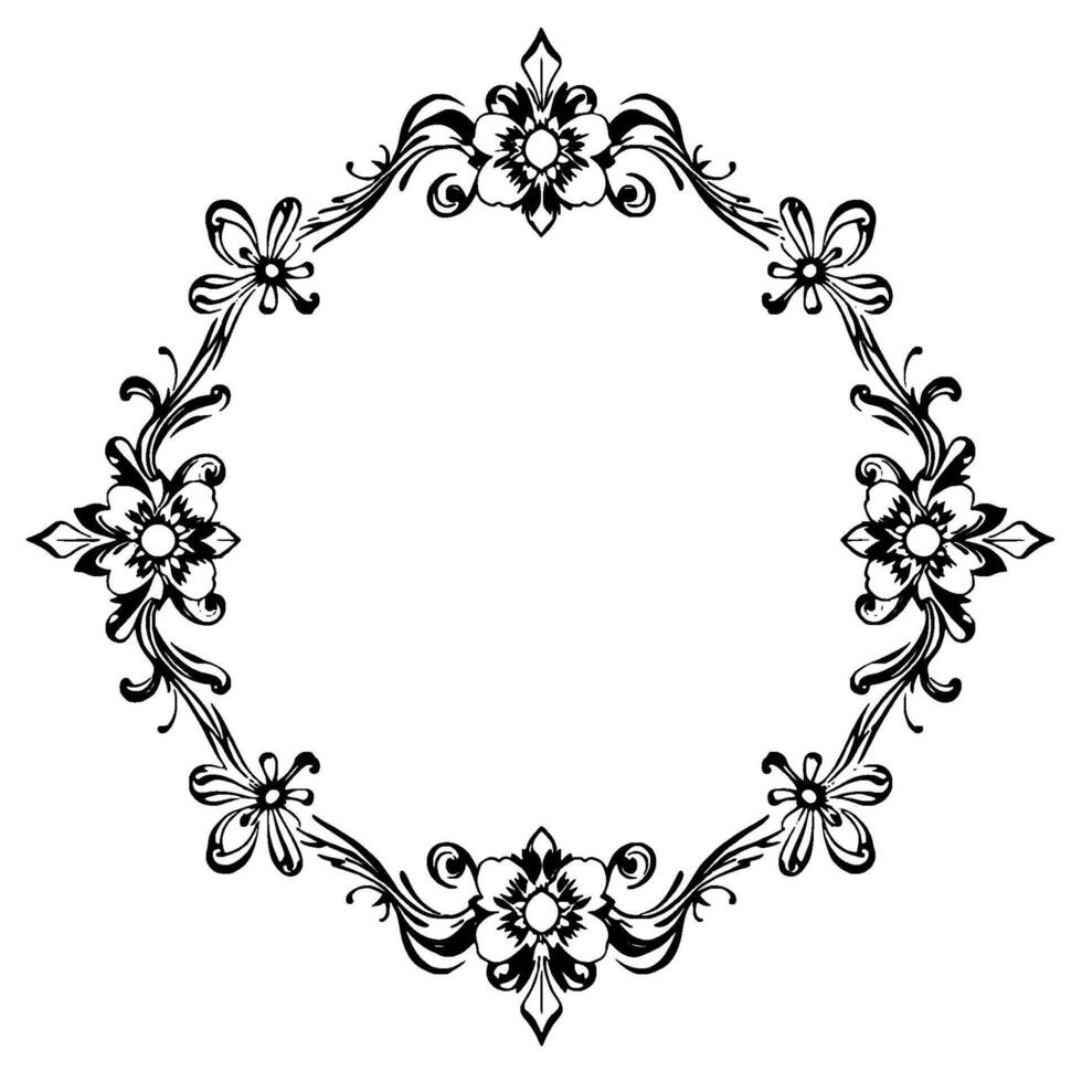 elegant black and white floral decorative frame, diamondshaped with delicate curves and botanical elements on white background. vector