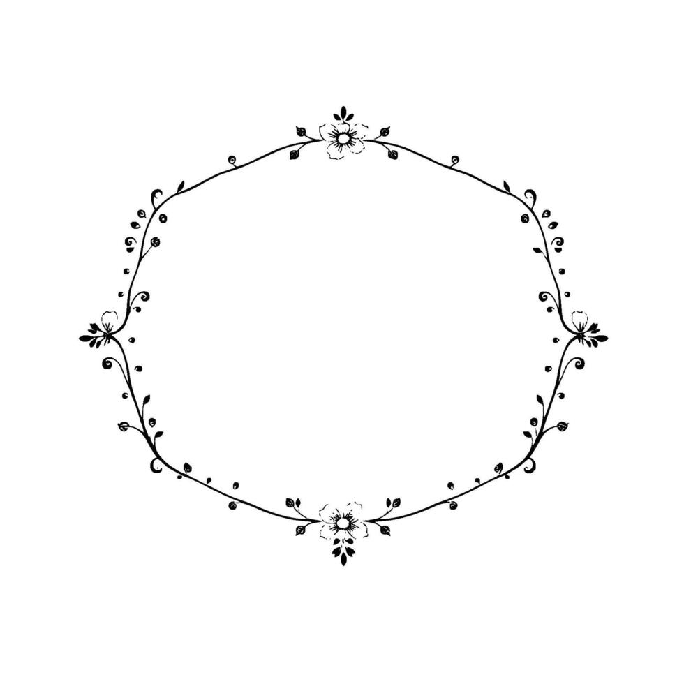 elegant floral oval frame border with delicate vine and flower decorations on white background, perfect for invitations. vector