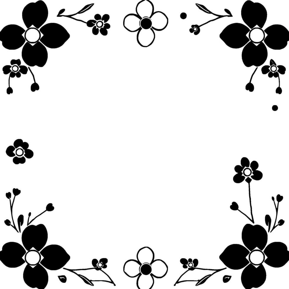 elegant monochrome floral frame symmetrical black flower outline border, minimalist , perfect for invitations and decorative elements. vector