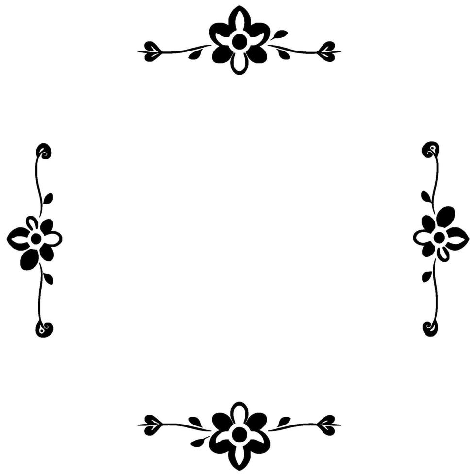 minimalist black floral border on white background, featuring symmetrical, stylized flower motifs. vector
