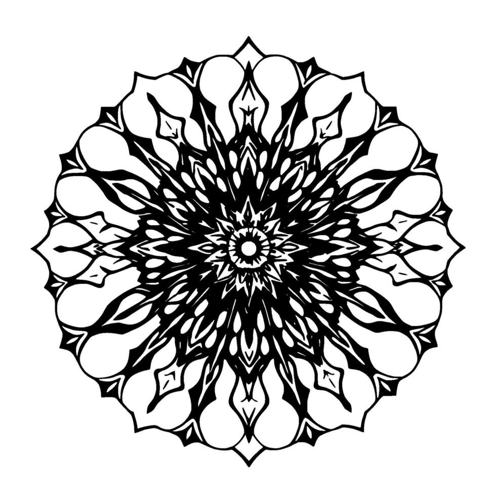 intricate black and white mandala a symmetrical, detailed radiating from a central point, featuring elegant floral and abstract motifs. vector