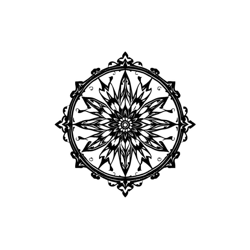 intricate black and white mandala on white, floral , ornamental geometric pattern, symmetrical composition, artistic illustration. vector