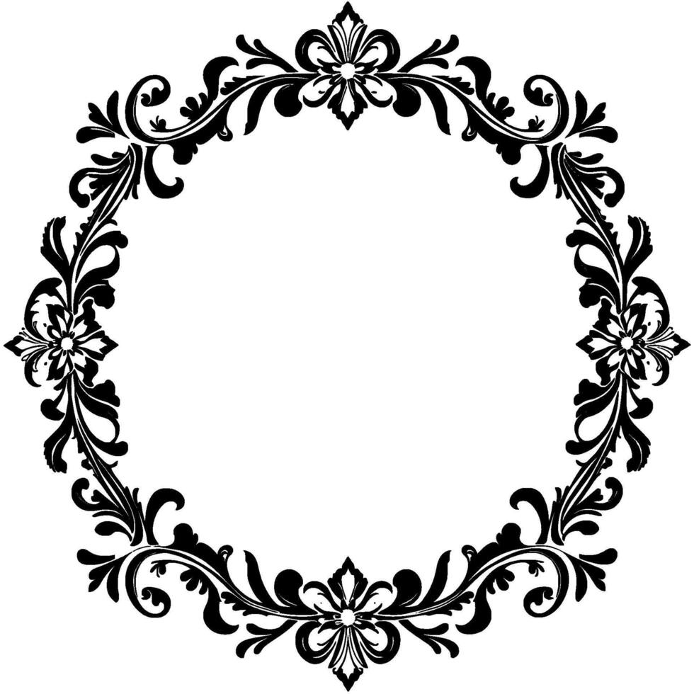 elegant black floral ornament frame with white space inside, showcasing intricate details and a classic, decorative . vector