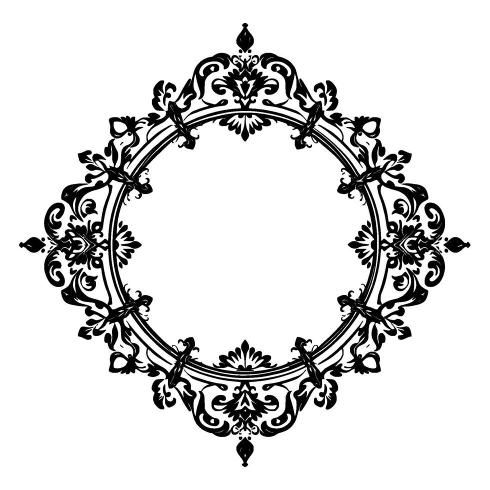 intricate black ornamental frame with ornate floral motifs and symmetrical on white background. vector
